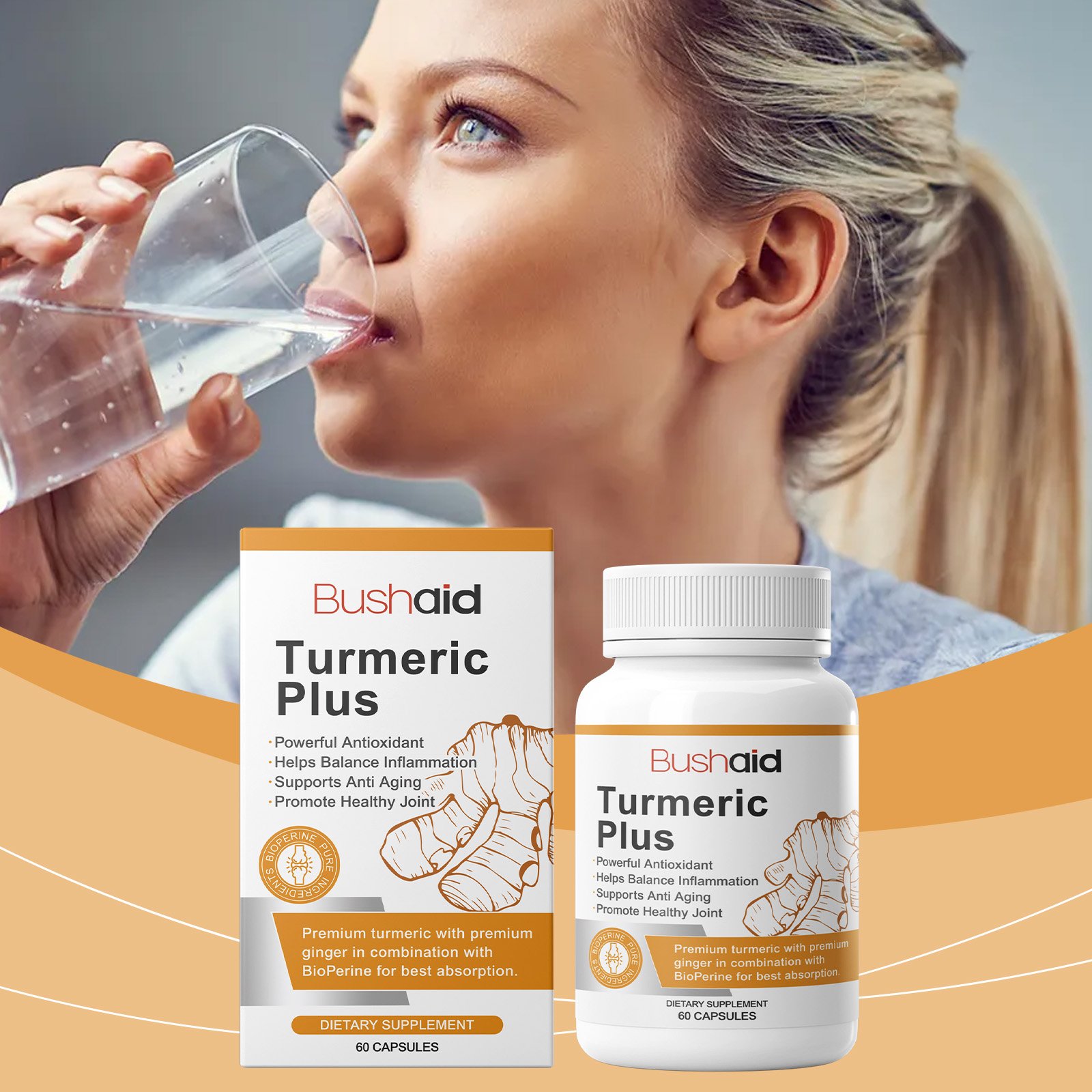 BushAid Turmeric Vitamin Capsules Body Care Capsules Rejuvenate Body And Mind Care Comfort Capsules - Image 2