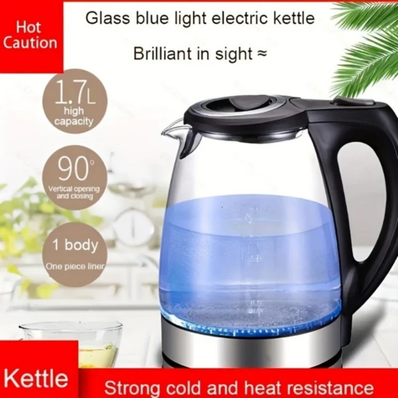Electric Kettle with Stainless Steel Filter and Inner Lid, 1200W Wide Opening 1.7L Glass Tea Kettle & Hot Water Boiler - Image 2